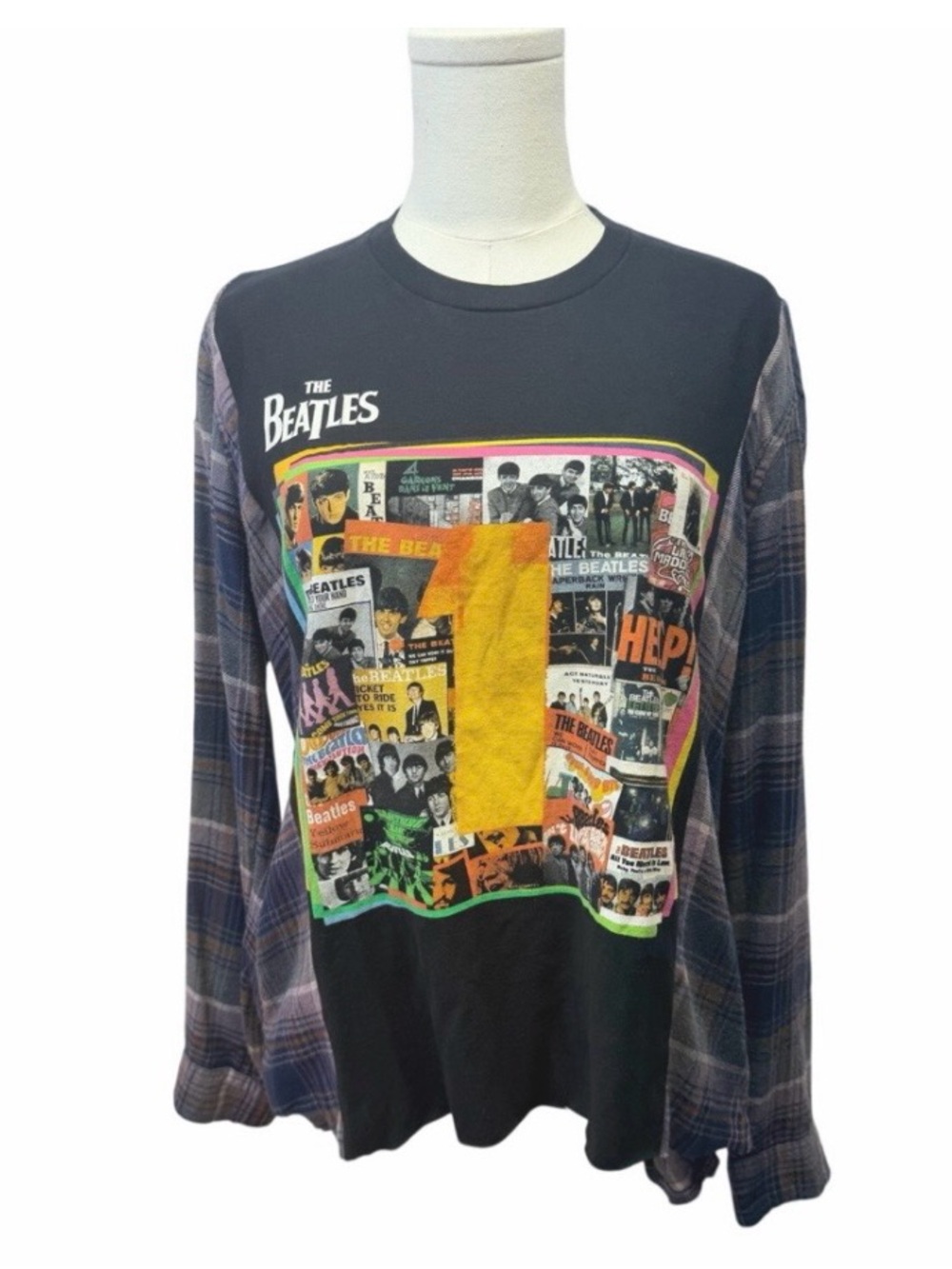 The Bettles upcycled custom flannel shirt / tshirt combination black graphic tee